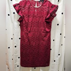 NWT Trina Turk magenta/pink formal lace flutter sleeve short fitted dress 16